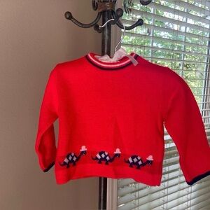 A Little Angel Original Vintage 70s  baby knit sweater size 12-18M red turtles